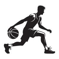 Man Dribbling Basketball Silhouette with High Energy and Skill vector