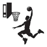 High-Flying Man Dunking a Basketball with Energy and Precision in a Thrilling Competitive Game vector