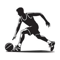 Man Dribbling Basketball Silhouette with Expert Technique vector