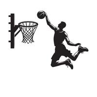 High-Flying Basketball Dunk by Man Showcasing Strength and Power in a Competitive Game vector