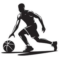 Silhouette of Man Dribbling Basketball with Intensity and Skill in Action vector