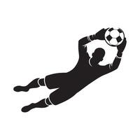 Black Silhouette of Goalkeeper Diving on White Background vector