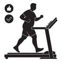Plus Size Man Running on Treadmill Silhouette vector