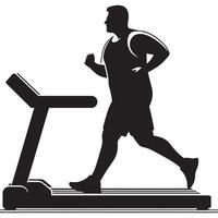 Silhouette of Plus Size Man Exercising on Treadmill on White Background vector
