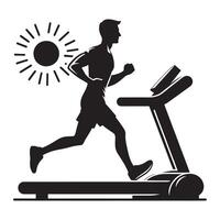 Silhouette of Man Running on Treadmill vector