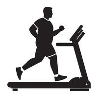 Plus Size Man Silhouette Running on Treadmill Illustration on White Background vector