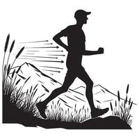 Black Trail Running Silhouette Design on White Background vector