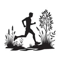 Black Silhouette of Trail Running Athlete on White Background vector