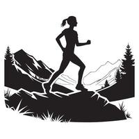 Trail Running Silhouette Black on White Background vector