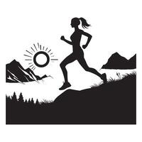 Black Silhouette of Trail Running on White Background vector