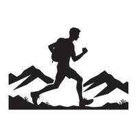 Minimalist Black Silhouette of Trail Running on White Background vector