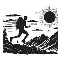 Flat Black Silhouette of Trail Running on White Background vector