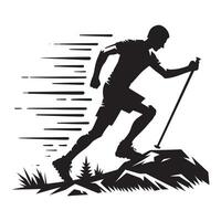 Black Silhouette of Trail Runner in Motion on White Background vector