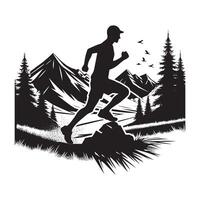 Minimalist Trail Running Silhouette on White Background vector