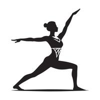 Dynamic Yoga Warrior Pose Silhouette on White Background vector