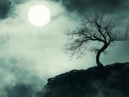 spooky night high cilff with full moon photo