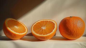 Photorealistic image of a fresh orange isolated against a white background photo