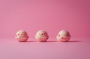 Ice cream scoops against pastel pink background, minimal summer food concept photo