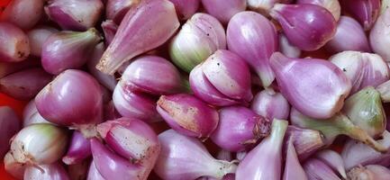 Pile of fresh red onions Sumenep or bawang merah Sumenep background Indonesia photo