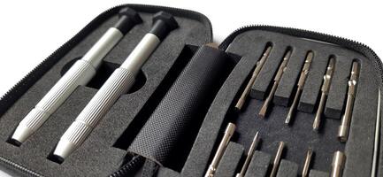 Precision household tool kit. Screwdriver set mini sunglasses. Eyewear repair tools with zipper box. Electronic repair kit photo