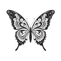 Graceful Black and White Butterfly Illustration with Detailed Patterns vector