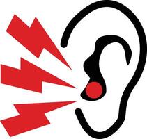 Earache icon. Otitis sign. Hearing problem with pain symbol. flat style. vector