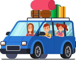 Happy family on a road trip, smiling and waving out the car window, creating lasting memories and enjoying the journey together vector