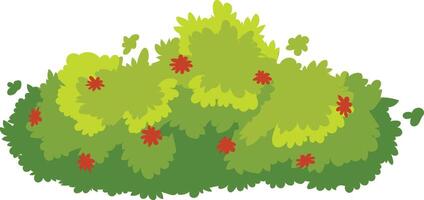 Lush green bush with vibrant red flowers adds a touch of beauty to a serene garden setting, creating a peaceful and inviting atmosphere vector