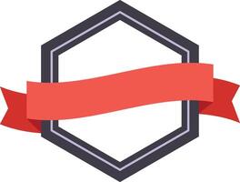 Red curved ribbon wrapping around a hexagonal grey frame with white background creates a simple yet elegant design, perfect for awards, labels, or logos vector