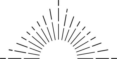 Minimalist illustration featuring black lines radiating from a central point, creating a half circle shape against a white background, symbolizing light, energy, or expansion vector