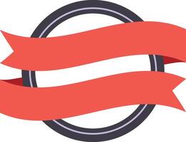 Two elegant waving red ribbons are wrapping a circular frame with a thin gray border and blank white background, creating a perfect space for custom labels or logo designs vector