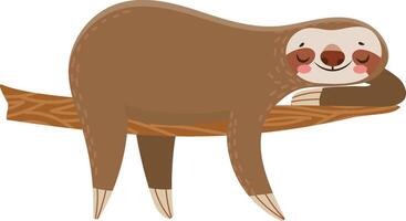 Adorable cartoon sloth sleeping peacefully on a tree branch, enjoying a relaxing moment in nature, perfect for children's books or nature themed projects vector