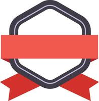 Hexagonal frame with red ribbons embracing it creating a badge with white copy space, ideal for certifications or vintage logos vector