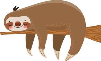 Adorable cartoon sloth peacefully sleeping on a tree branch, enjoying a moment of tranquility and rest in its natural habitat vector