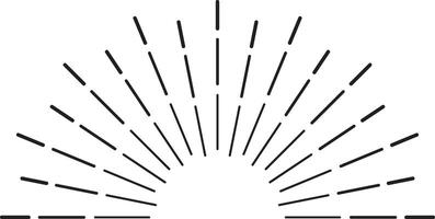 Sunburst design element featuring radial lines emanating from a central point, forming a half circle shape with short horizontal lines at the base vector