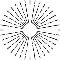 Black and white starburst design element radiating from a central circle, evoking a vintage or retro aesthetic, ideal for graphic design projects vector