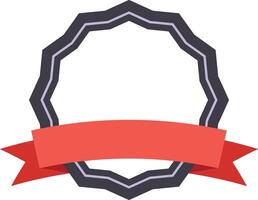 Elegantly adorned dodecagon frame with vibrant red ribbon banner symbolizes quality, premium offerings. Versatile badge for certificates, labels, logos, stickers vector