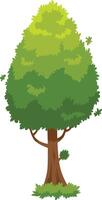 Cartoon tree with lush foliage and a sturdy trunk standing in a grassy meadow, representing nature, growth, and environmental conservation vector