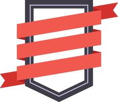 Red ribbons are wrapping around a dark shield shape framing a blank space, creating a badge like design suitable for awards, achievements, or quality certifications vector