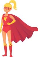 Powerful female superhero in dynamic pose, showcasing strength and confidence, ready to save the day with flowing cape and determined expression vector