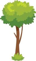 Cartoon tree with green leaves and brown trunk growing on a patch of grass represents nature, growth, and environmental sustainability vector