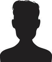 Black silhouette bust of young man facing forward, simple and elegant design representing anonymity, privacy, and online identity vector