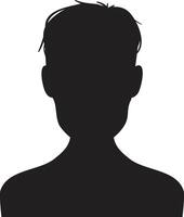 Black silhouette of a young person's head and shoulders against a white background, representing anonymity, identity, or a generic profile picture vector