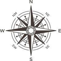 Vintage compass rose pointing north showing all cardinal directions and degree marks, isolated on white background, ideal for travel and adventure concepts vector