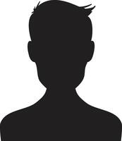 Bust portrait silhouette of a young man with stylized hair facing forward, conveying anonymity, mystery, or a generic representation of a person vector
