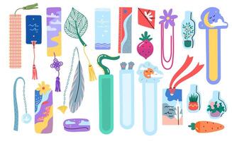 Cartoon Color Different Bookmarks Set. vector