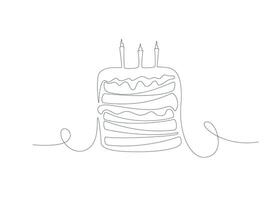 Birthday Cake with Candles One Continuous Line Drawing Sign Emblem. vector