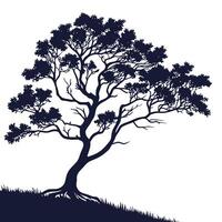 Silhouette of tree on hill vector