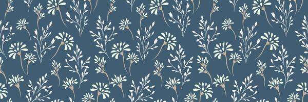 Plain pattern with abstract tiny floral stems and small branches on turquoise background. hand drawing unique flowers. Simple ornament for designs, textile, cover, fabric, wallpaper vector