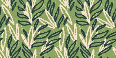 Unique abstract organic shapes seamless pattern. Green background. hand drawn sketch creative forms print. Contemporary minimalist ornament. vector